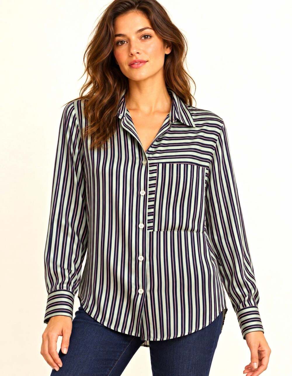 Rails Spencer 100% Silk Shirt Womens Medium Aspen Stripe Button Down Blouse